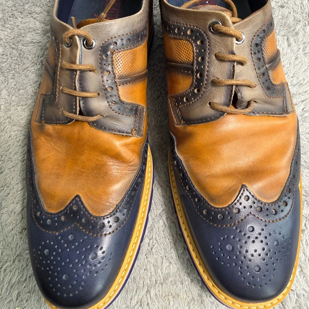 Pikolinos Wingtip Derby Lace UP Loafers Shoes Tan Navy Mens 40  7 Excellent‎